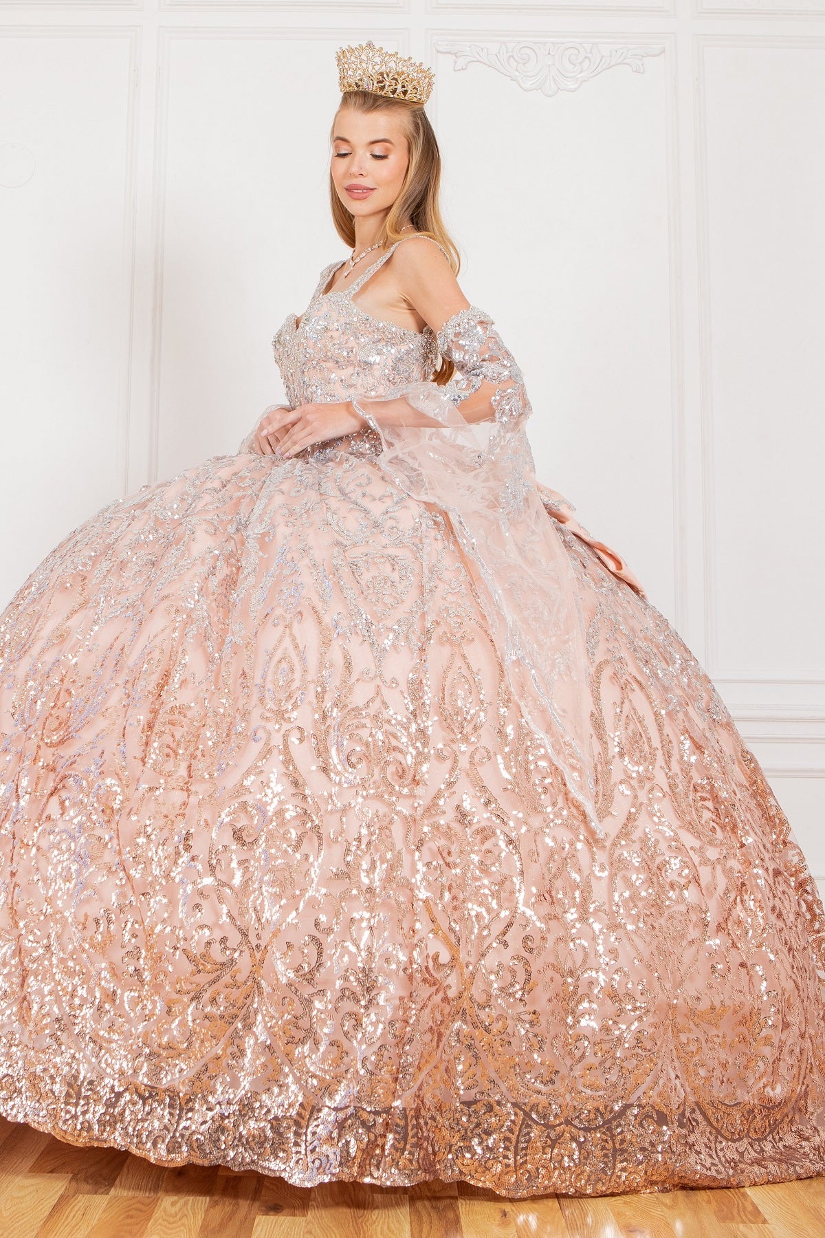 Rose quinceanera dress with sleeves alternative