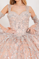 A closer look at the rose quinceanera dress with sleeves