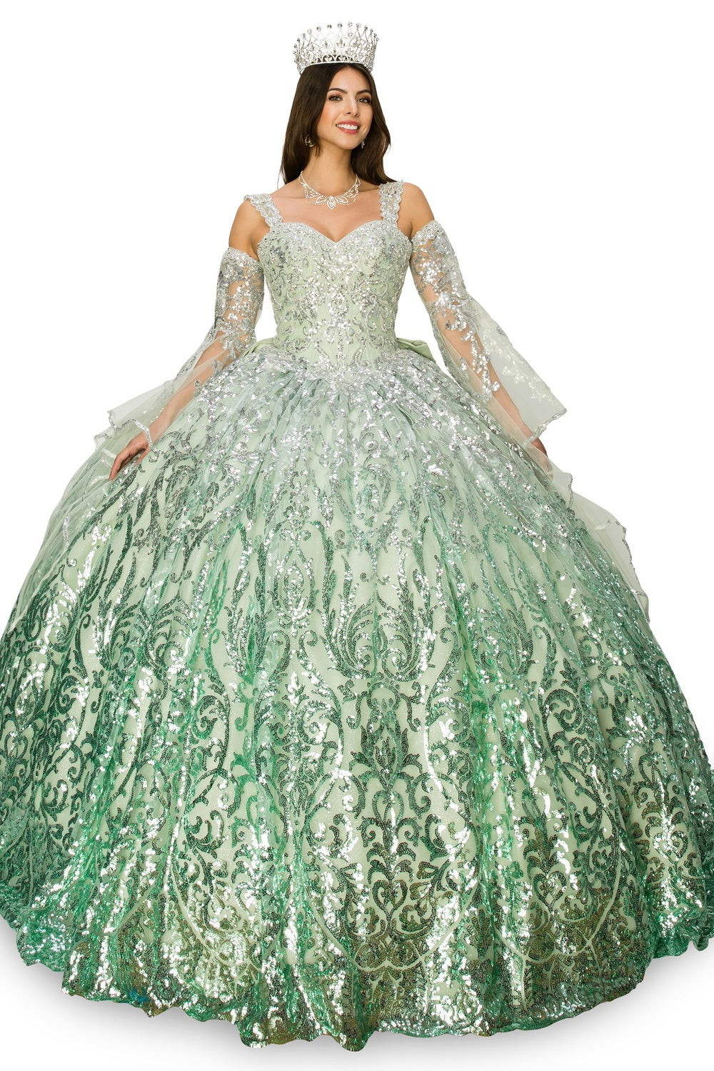 Sage quinceanera dress with sleeves
