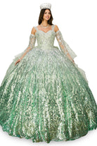 Sage quinceanera dress with sleeves