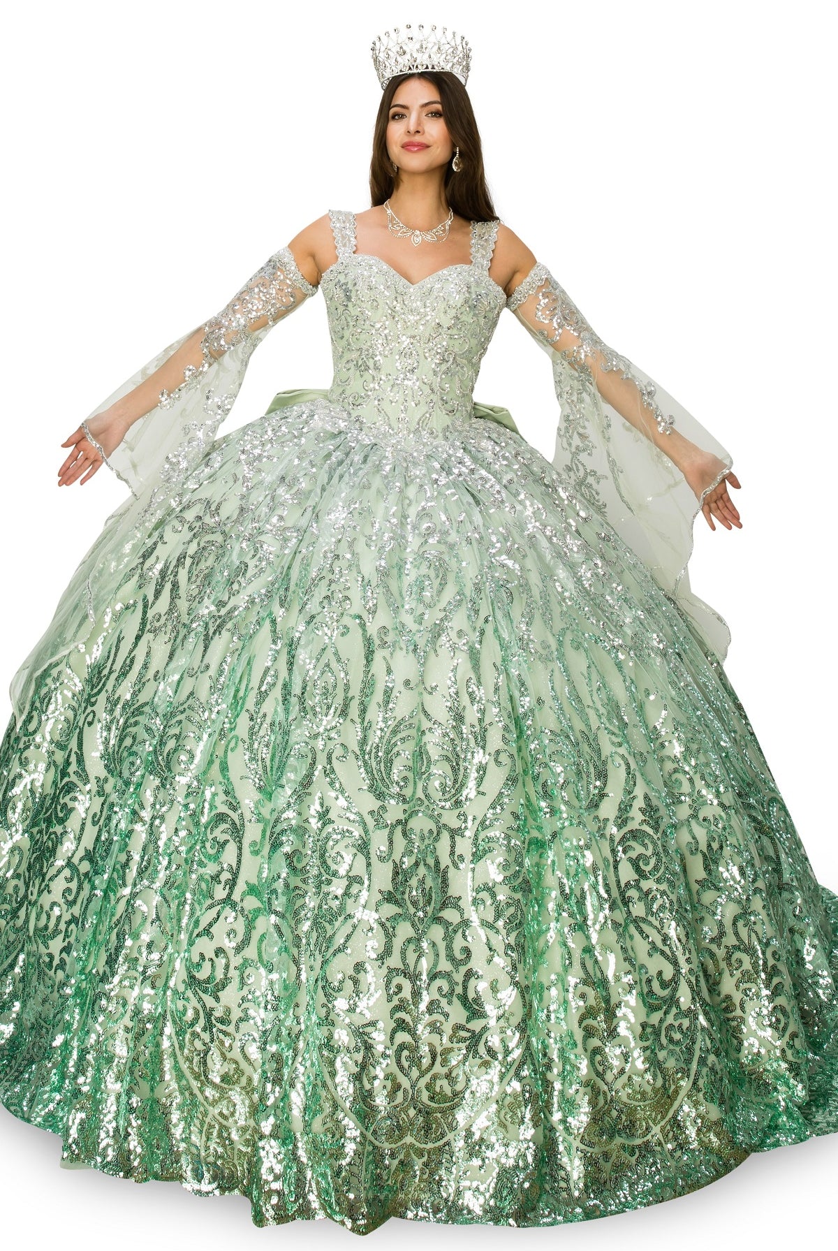 Sage quinceanera dress with sleeves alternative