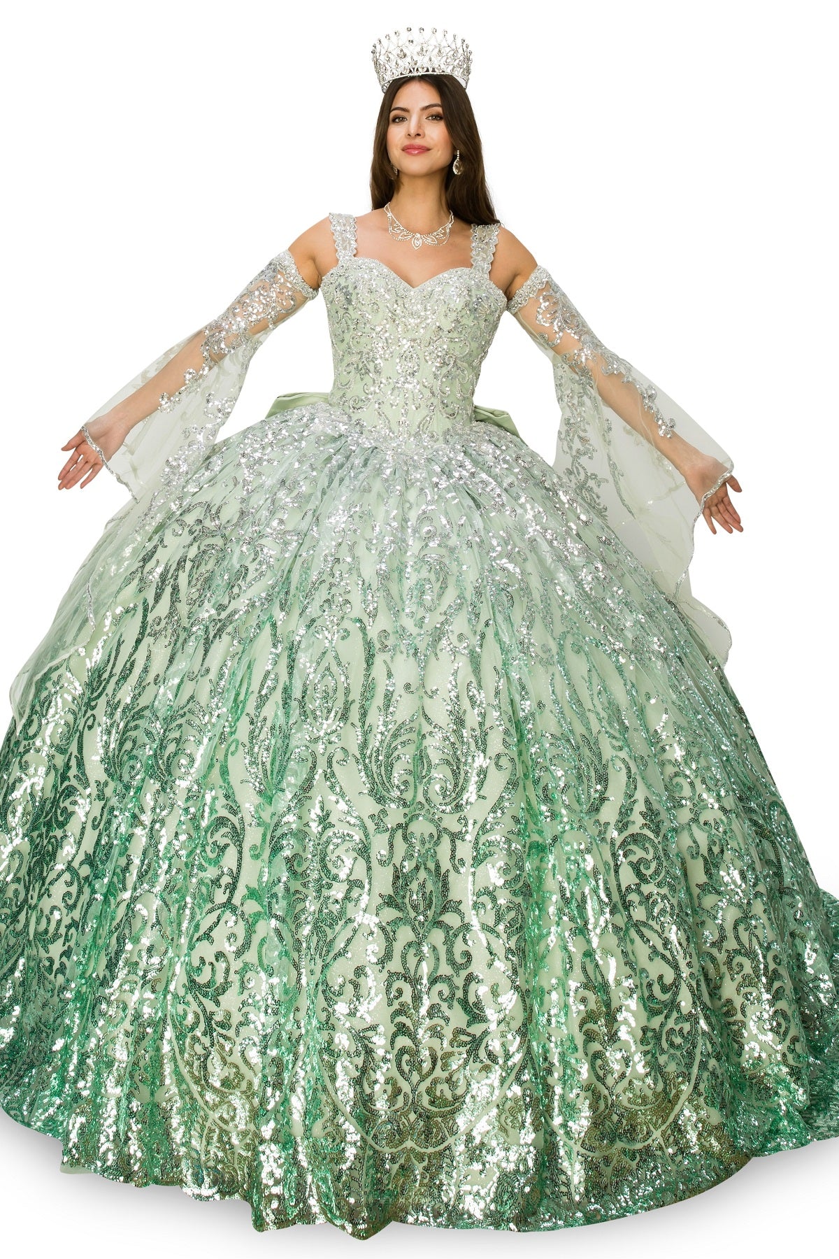 Sage quinceanera dress with sleeves alternative