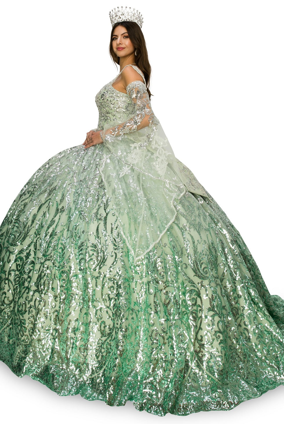 Sage quinceanera dress with sleeves alternative