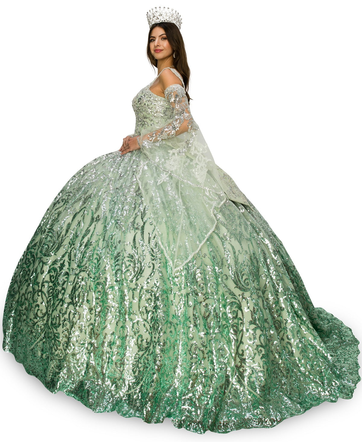 Sage quinceanera dress with sleeves alternative