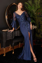 Lace & Satin Gown w/ Bell Sleeves-smcdress