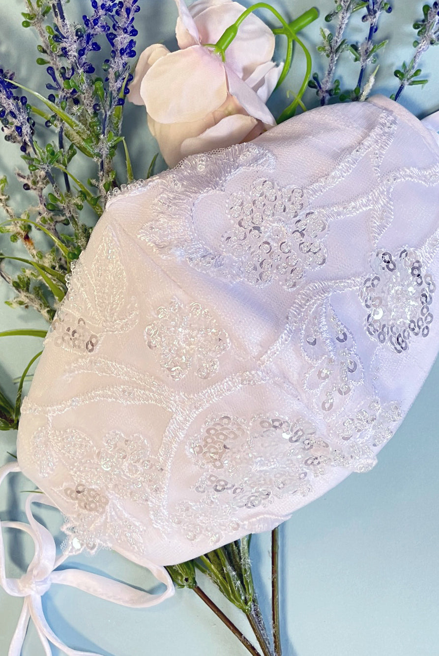 Embroidered Sheer Bodice V-Neck Wedding Gown with Tail-smcdress