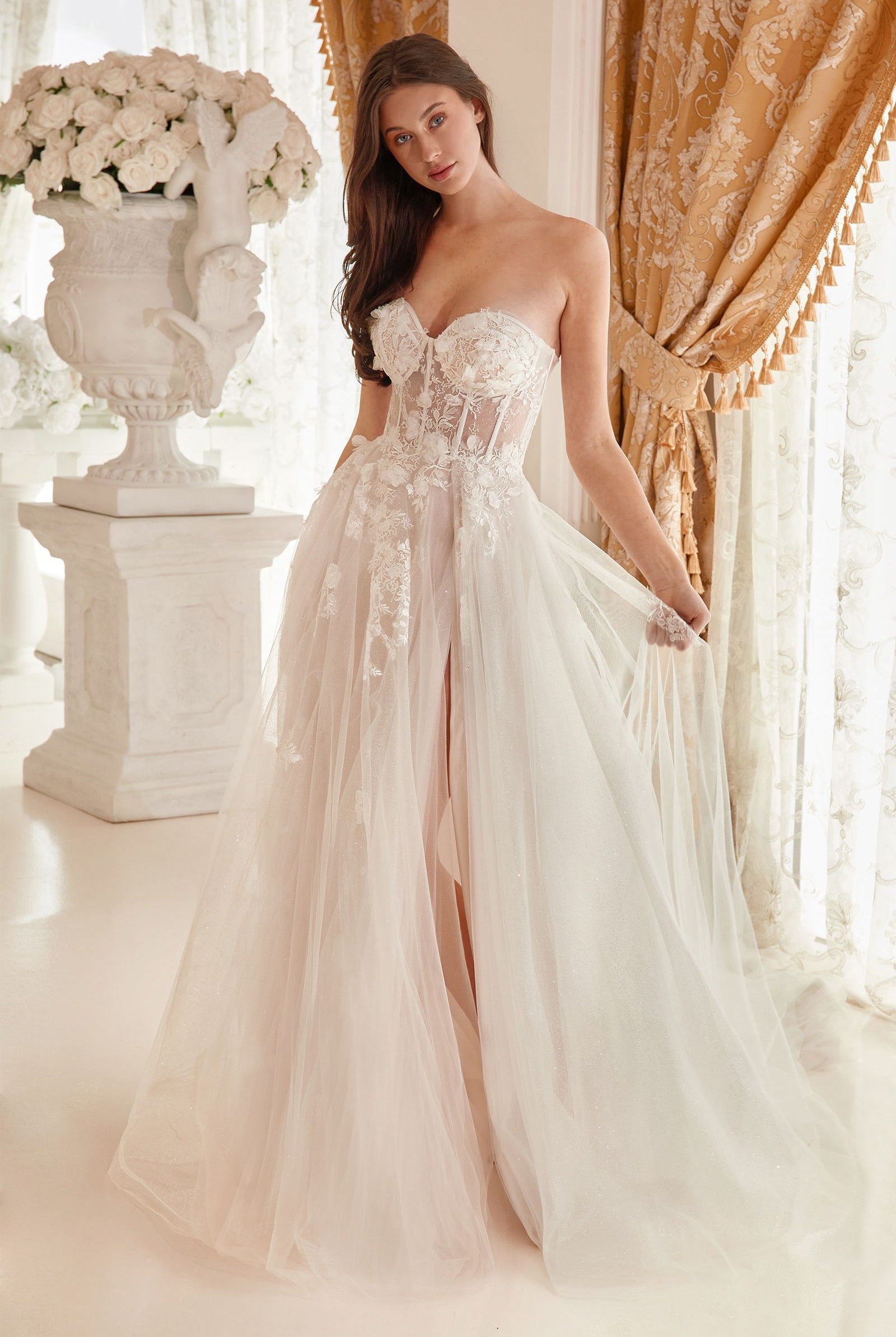 Strapless lace bridal ballgown-smcdress