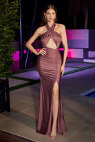 Cut-out Halter Dress w/ Ruching-smcdress