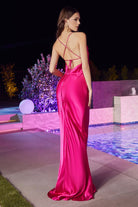 Fitted Satin Slip Prom & Bridesmaid Cowl Neck Laced Open Back Dress-smcdress