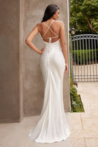 Fitted Satin Slip Prom & Bridesmaid Cowl Neck Laced Open Back Dress-smcdress