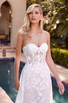 Sheer, Floral-Embellished Bridal Gown w/ Mermaid Skirt & Royal Elegance-smcdress