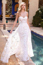 Sheer, Floral-Embellished Bridal Gown w/ Mermaid Skirt & Royal Elegance-smcdress