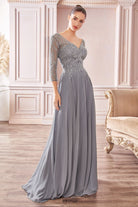 Chiffon A-Line Gown w/ Long Sleeves-smcdress