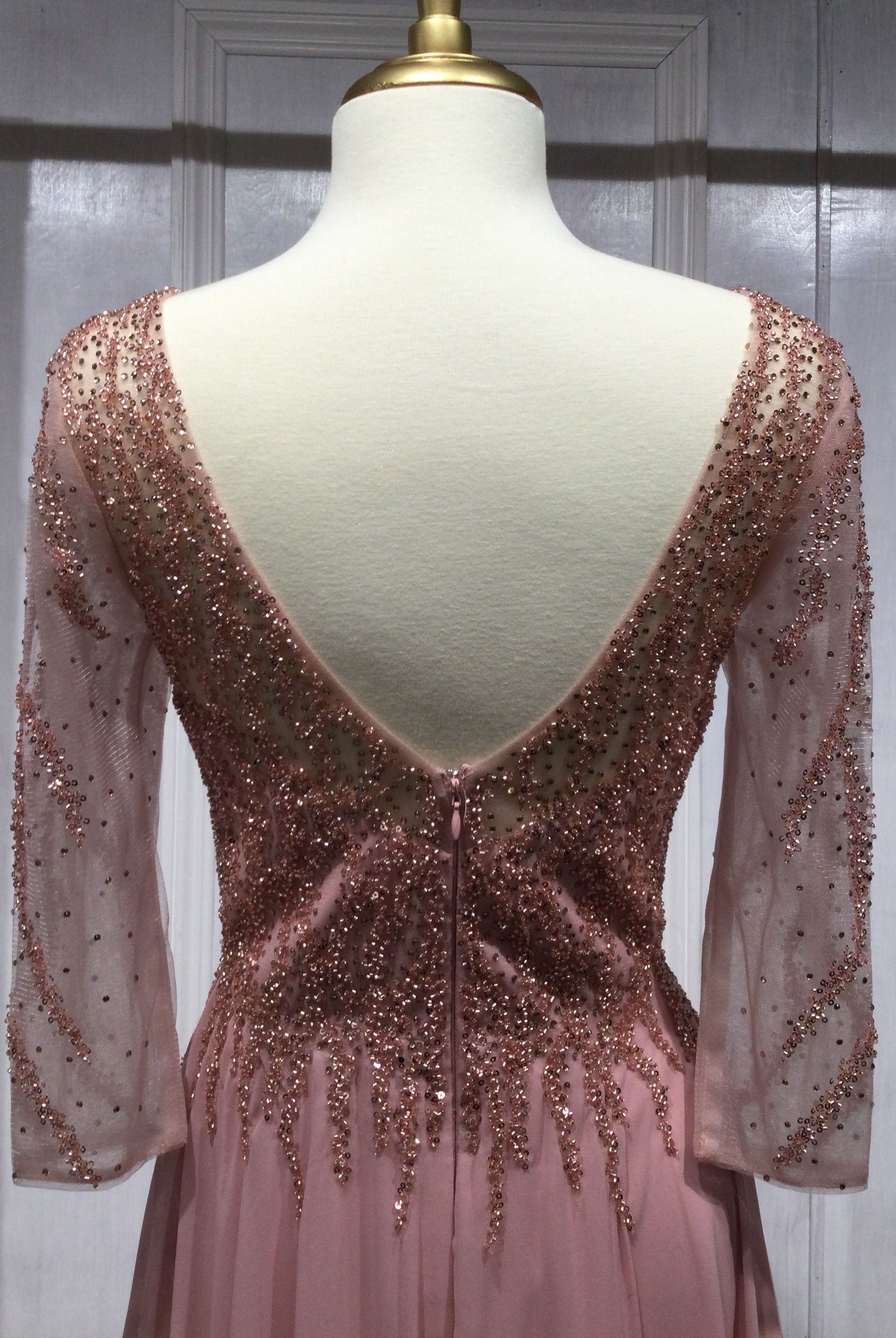 Chiffon A-Line Gown w/ Long Sleeves-smcdress