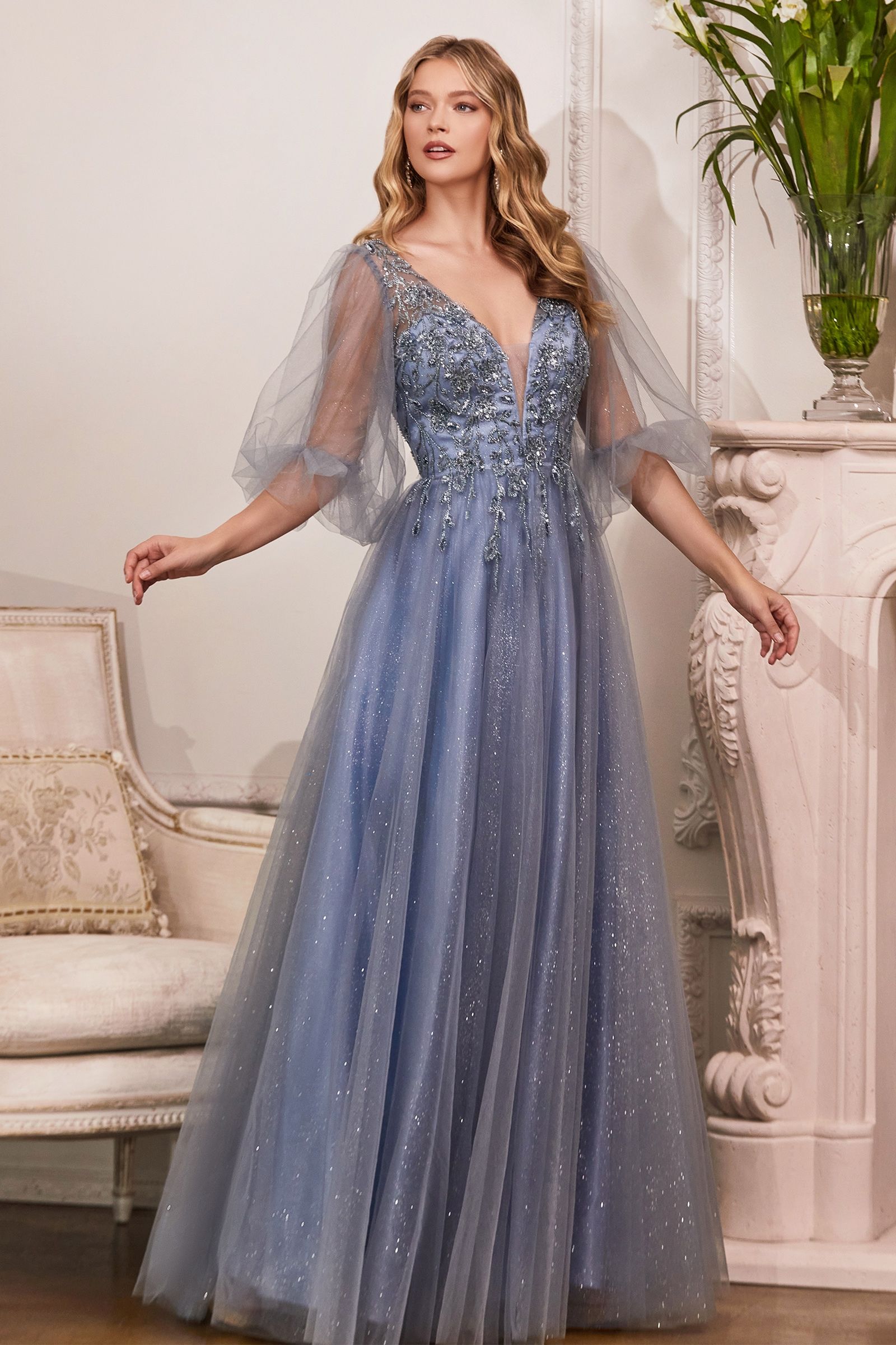 Tulle A-Line Dress with Glitter-smcdress