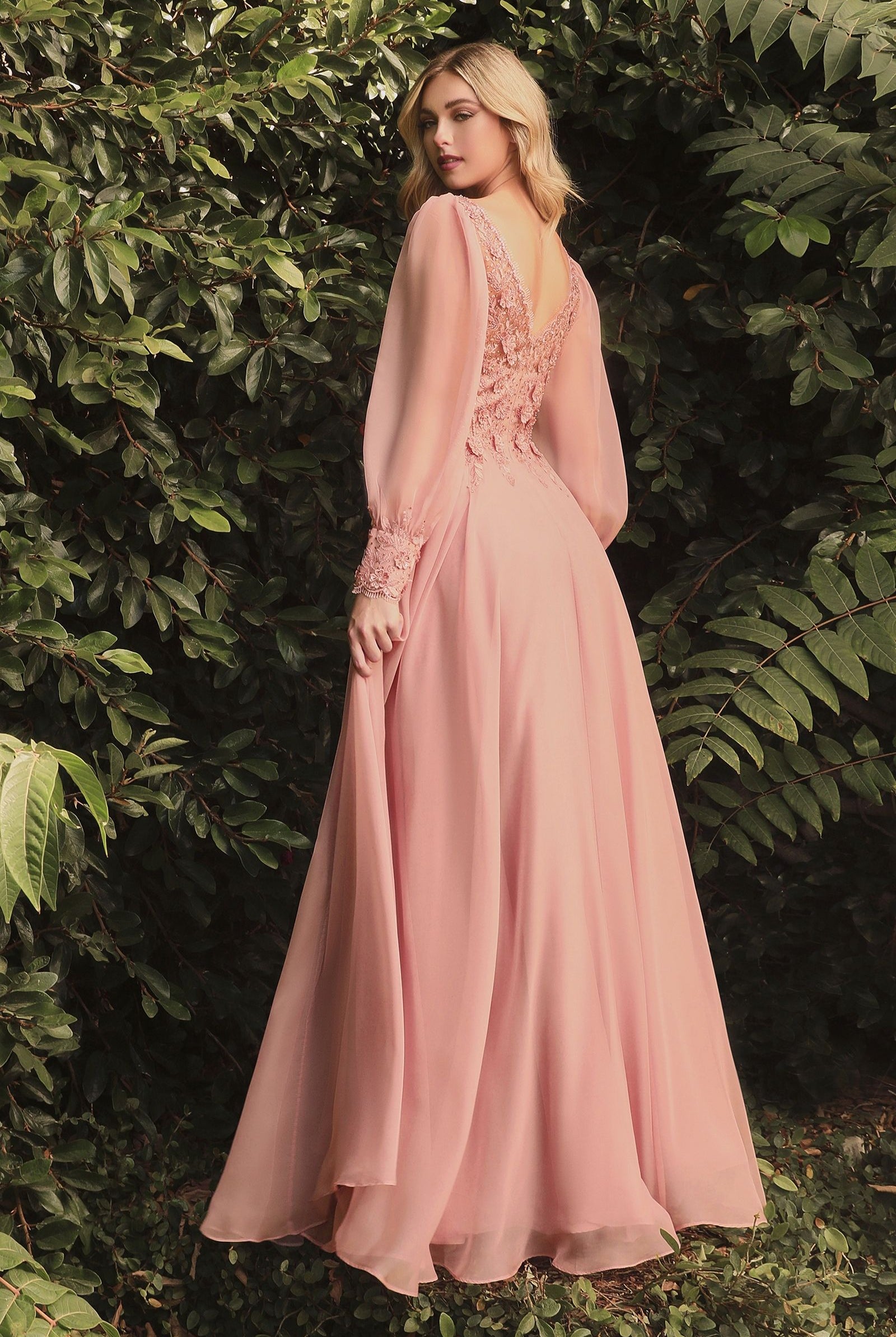 Chiffon Evening Gown, Long Sleeve-smcdress