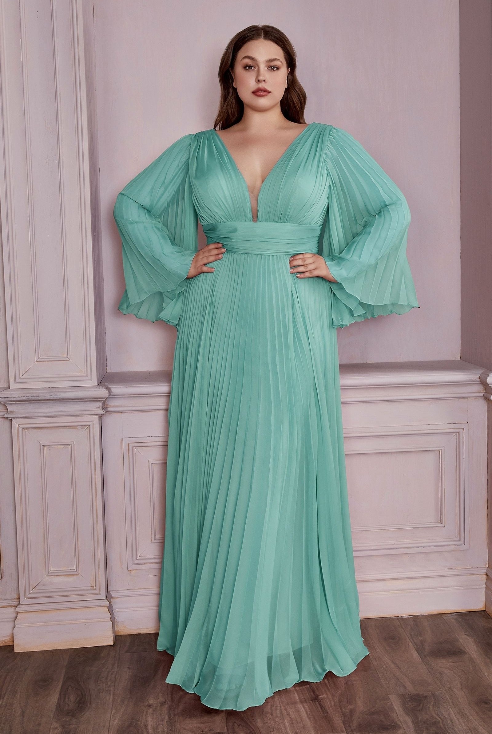 Chiffon Gown, Long Sleeve-smcdress
