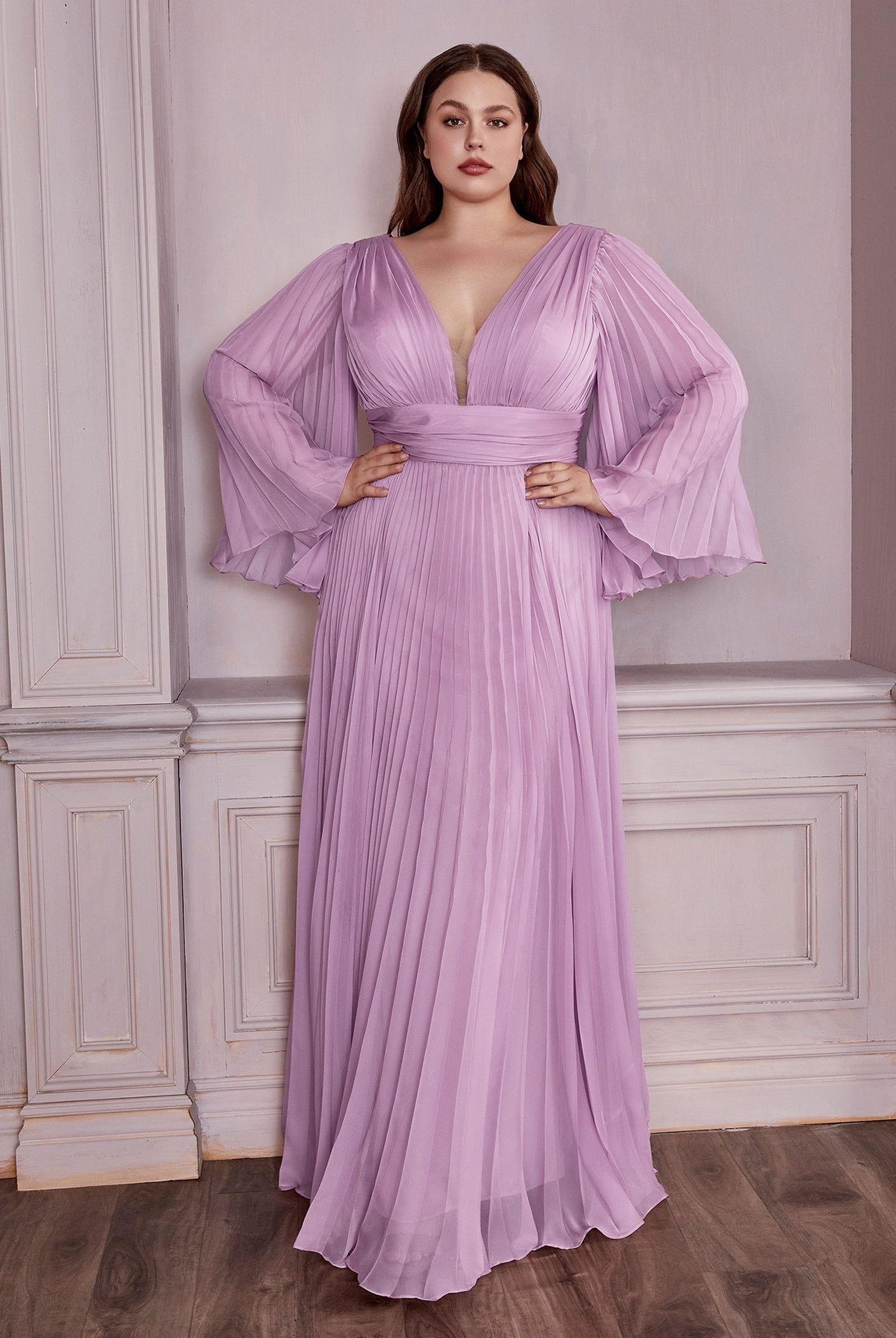 Chiffon Gown, Long Sleeve-smcdress