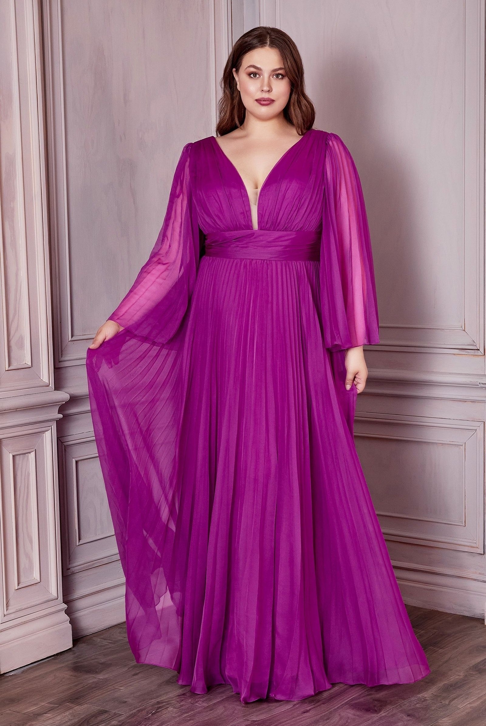 Chiffon Gown, Long Sleeve-smcdress