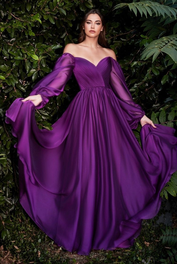 LONG SLEEVE CHIFFON A-LINE DRESS-smcdress