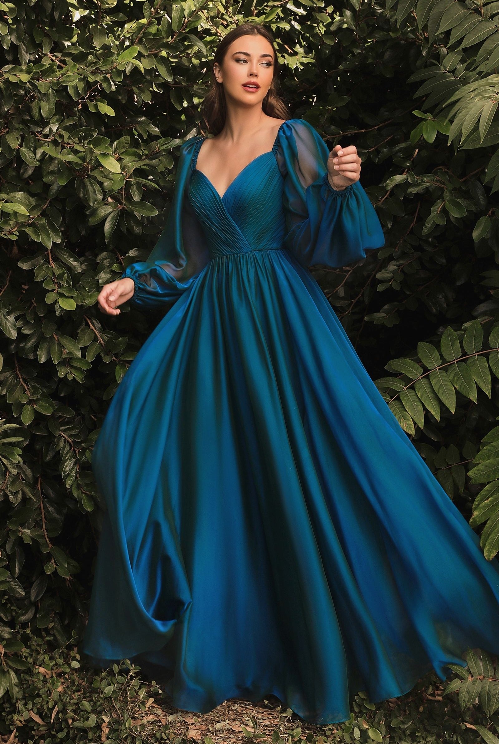 LONG SLEEVE CHIFFON A-LINE DRESS-smcdress