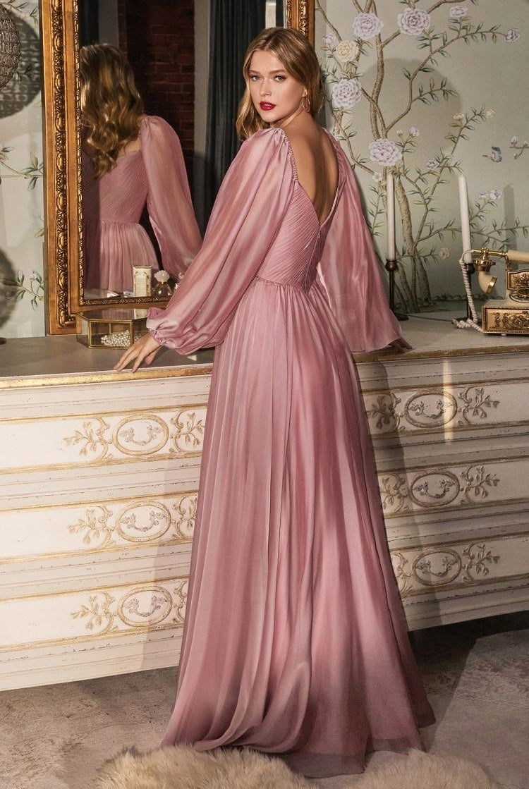 LONG SLEEVE CHIFFON A-LINE DRESS-smcdress