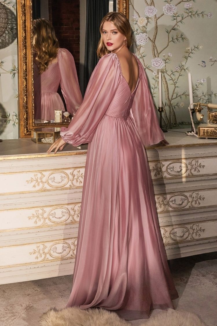 LONG SLEEVE CHIFFON A-LINE DRESS-smcdress