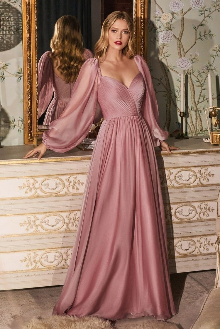 LONG SLEEVE CHIFFON A-LINE DRESS-smcdress