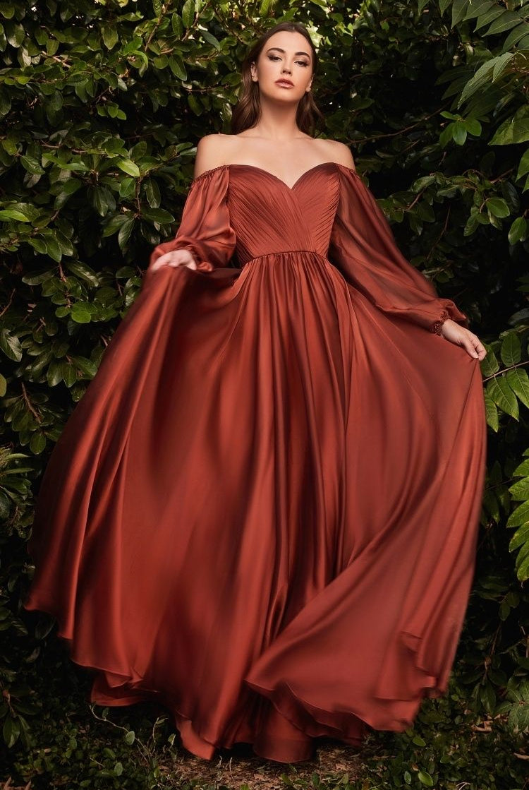 LONG SLEEVE CHIFFON A-LINE DRESS-smcdress