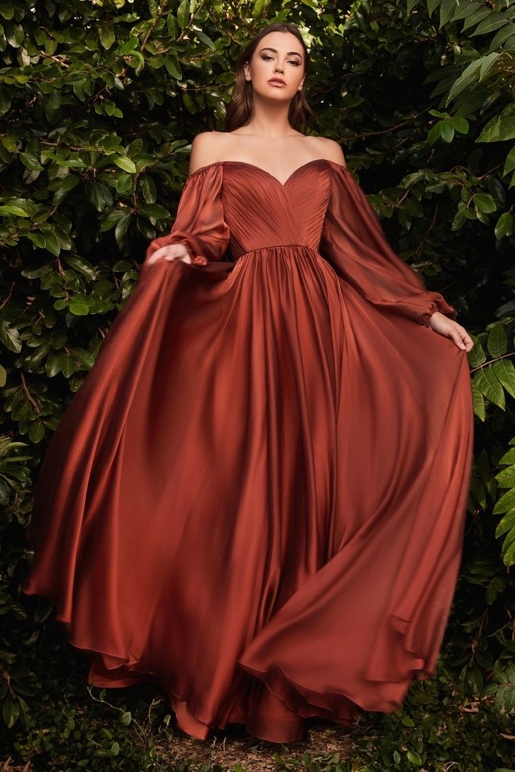 LONG SLEEVE CHIFFON A-LINE DRESS-smcdress