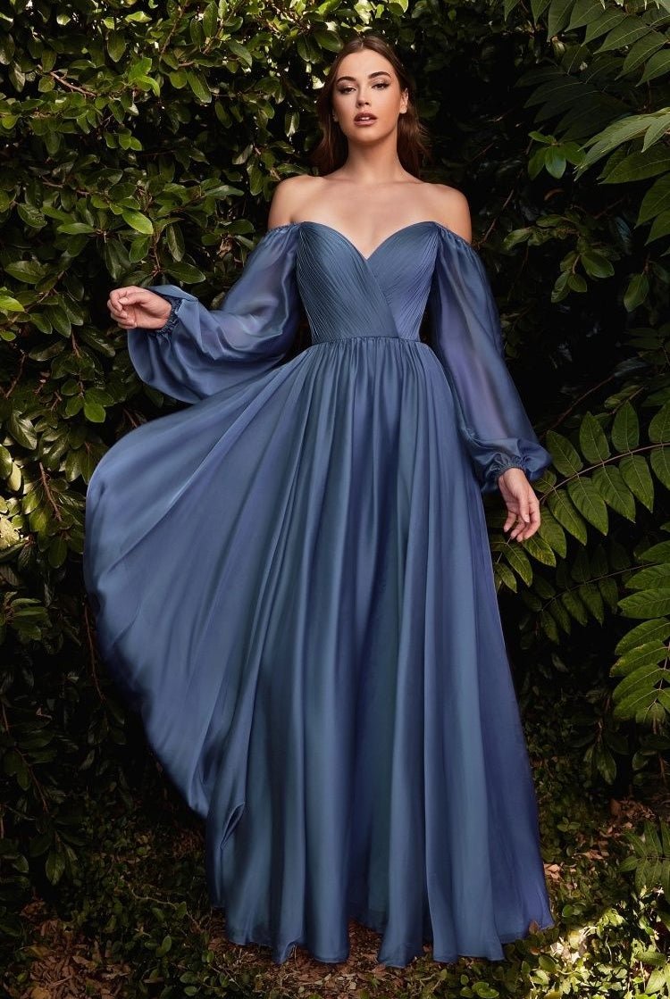 LONG SLEEVE CHIFFON A-LINE DRESS-smcdress