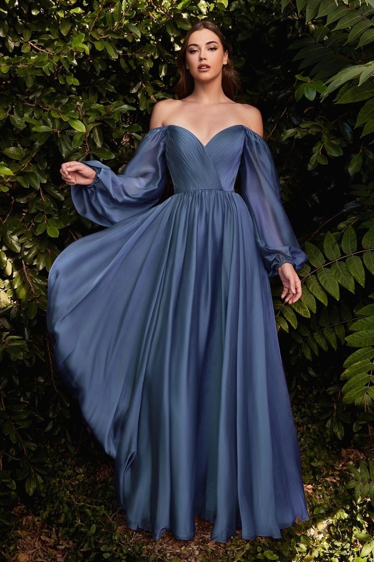LONG SLEEVE CHIFFON A-LINE DRESS-smcdress