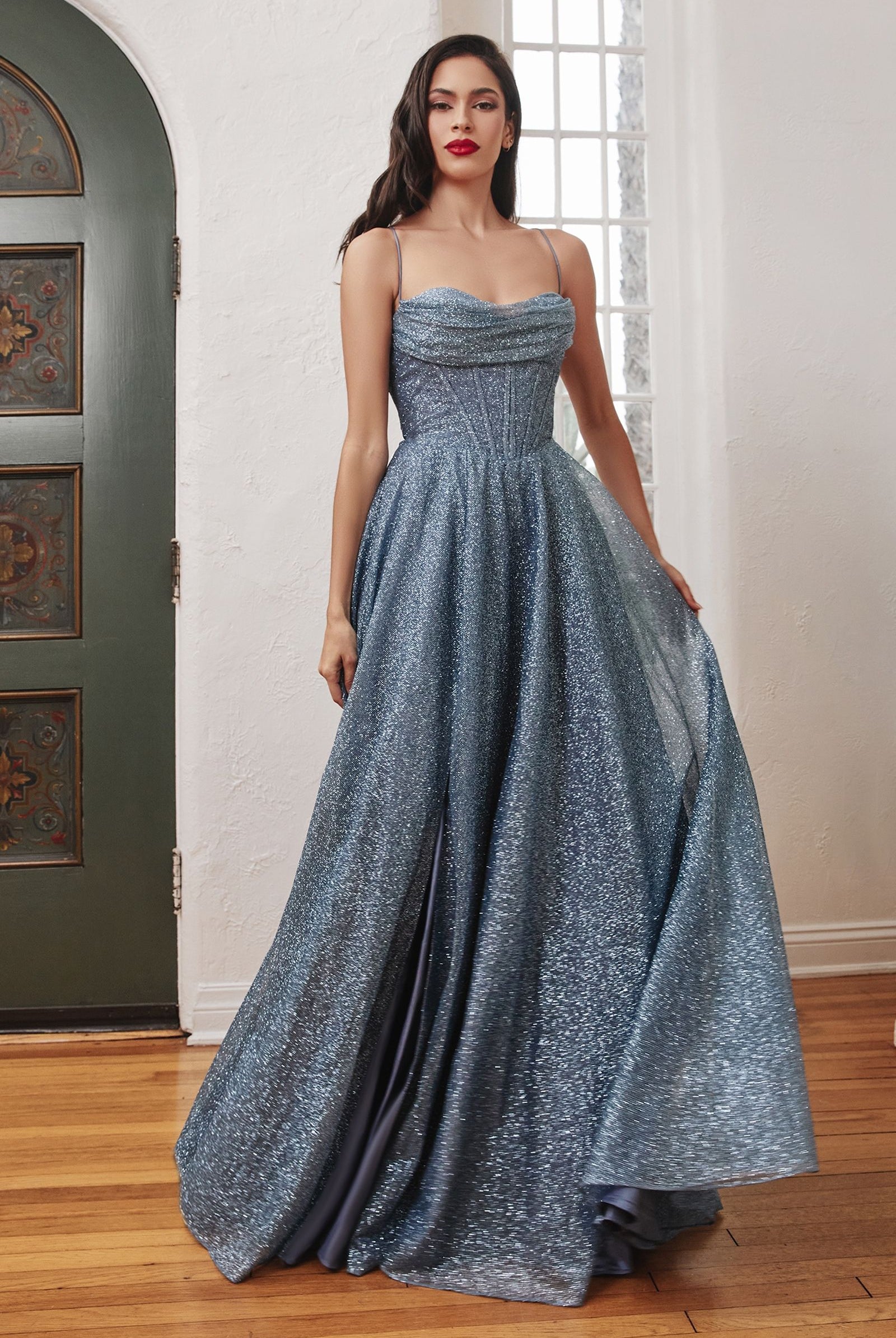 Glitter Ball Gown w/ Lace-Up Corset-smcdress