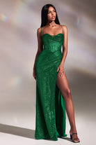 Glitter Gown: Cowl Neck, Sensual Bodice, Mermaid Silhouette, Leg Slit, Ruched Top-smcdress