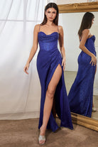 Glitter Gown: Cowl Neck, Sensual Bodice, Mermaid Silhouette, Leg Slit, Ruched Top-smcdress