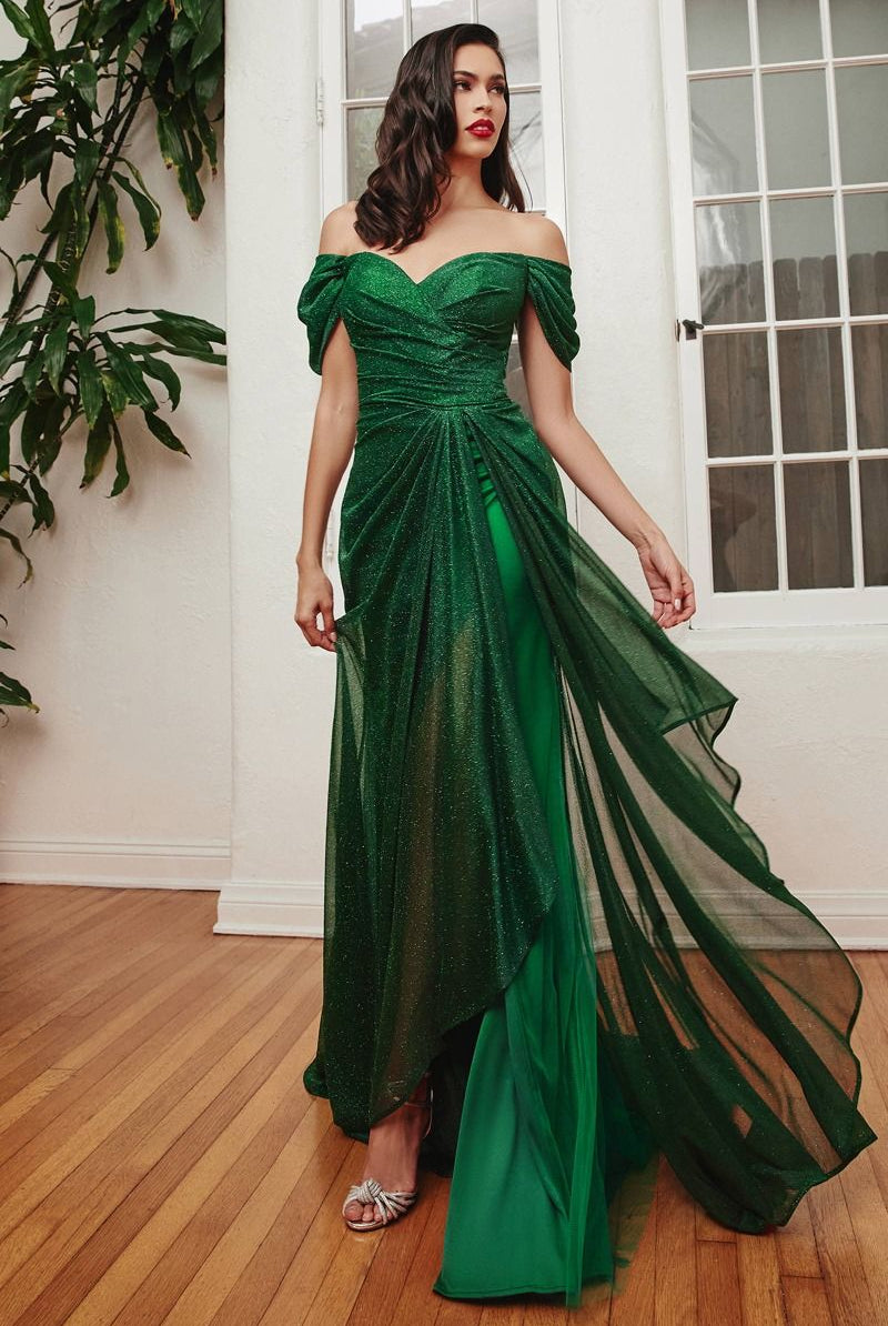 Off-shoulder Glitter Gown-smcdress