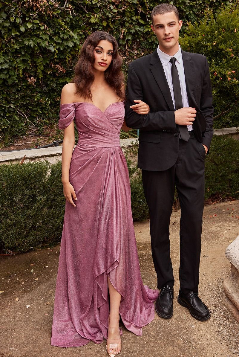 Off-shoulder Glitter Gown-smcdress