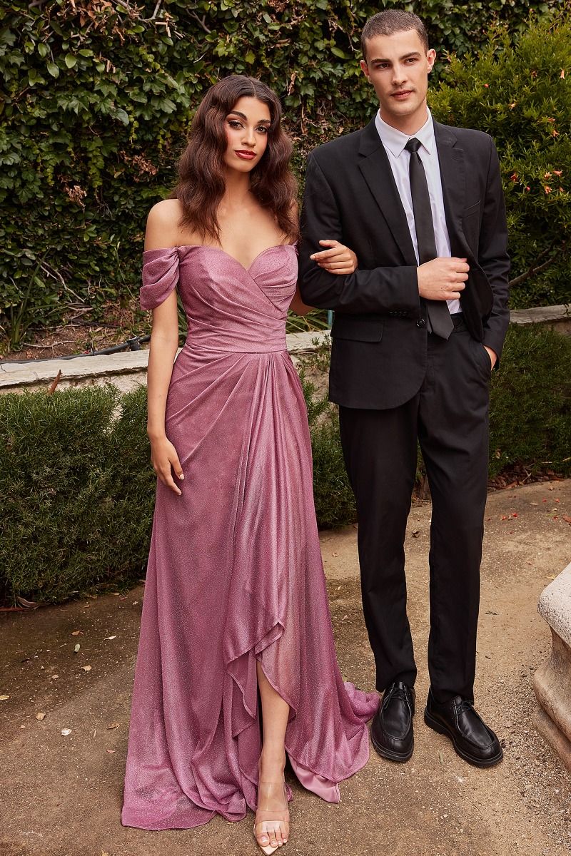 Off-shoulder Glitter Gown-smcdress
