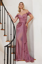 Off-shoulder Glitter Gown-smcdress