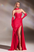 Luxury satin gown, with strapless sweetheart bodice, fitted for prom & evening, plus gloves for Christmas and bridesmaid formal dress-smcdress