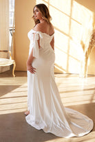 PLUS SIZE TIE SLEEVE PLEATED MERMAID GOWN-smcdress