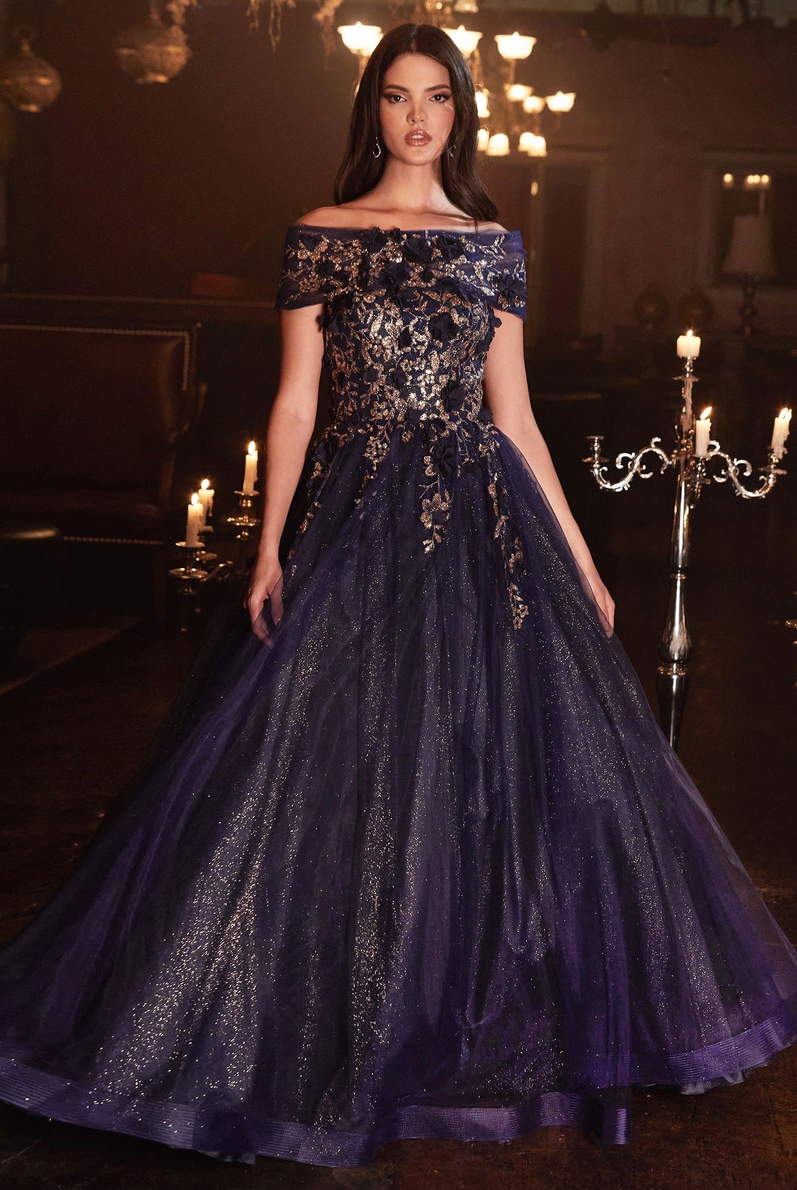 Glitter Tulle Ball Gown w/ Strapless Layer-smcdress