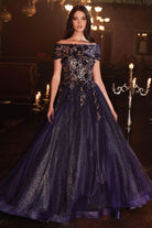 Glitter Tulle Ball Gown w/ Strapless Layer-smcdress