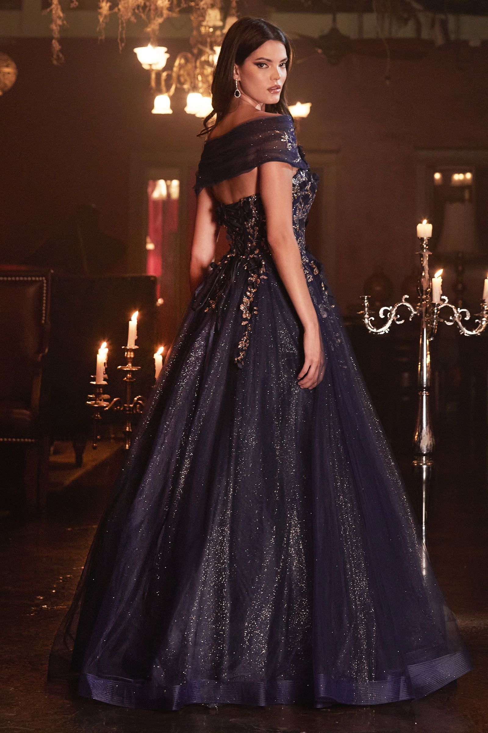 Glitter Tulle Ball Gown w/ Strapless Layer-smcdress