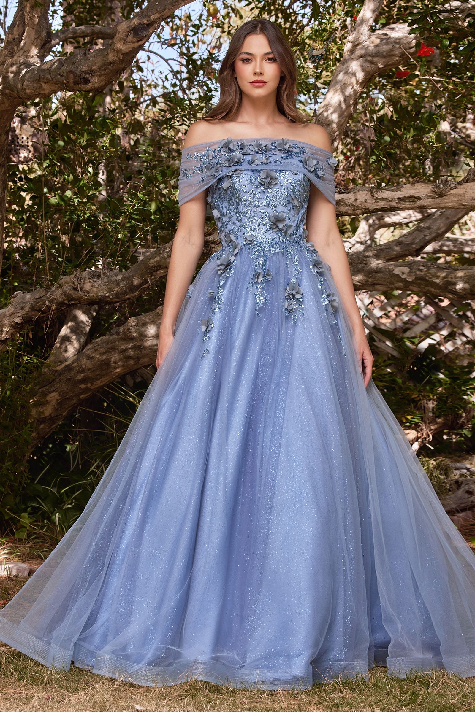 Glitter Tulle Ball Gown w/ Strapless Layer-smcdress