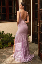 Floral Applique Gown, Fitted-smcdress
