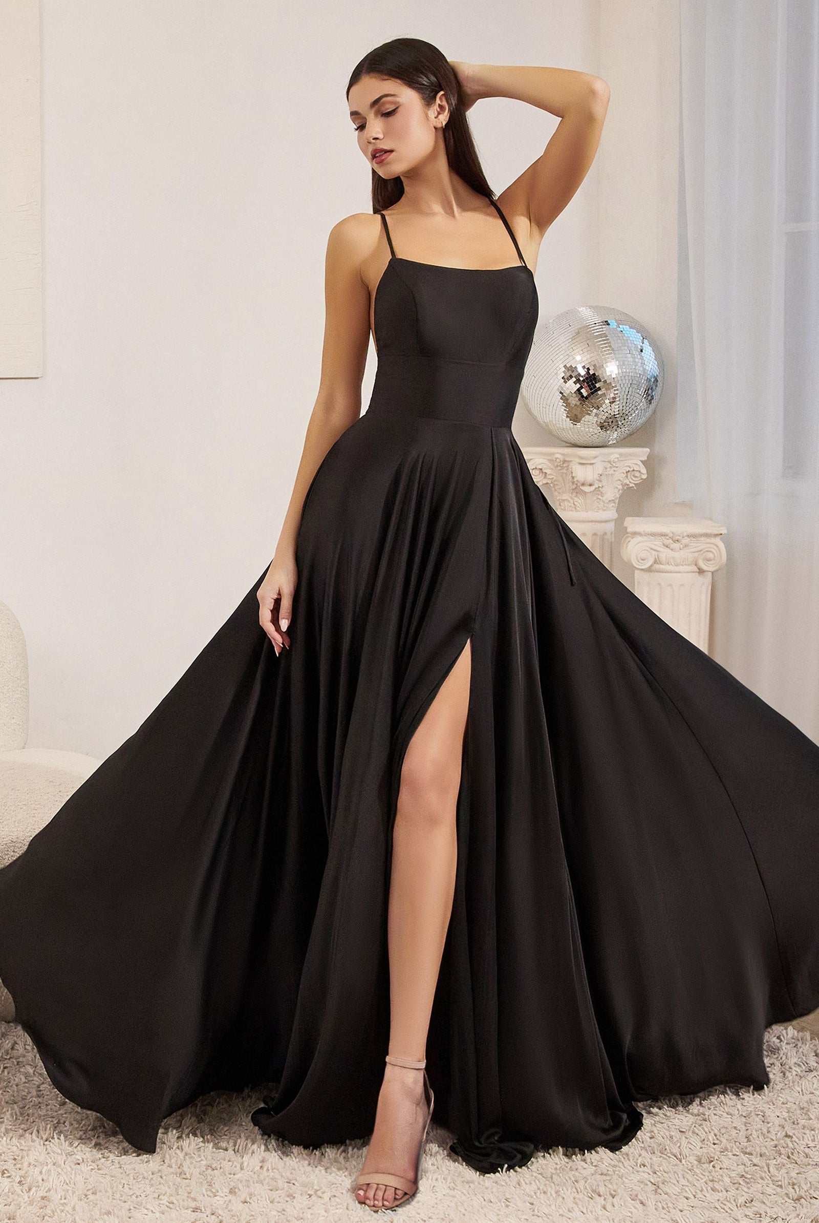 A-line Satin Dress w/ Lace-up Back-smcdress