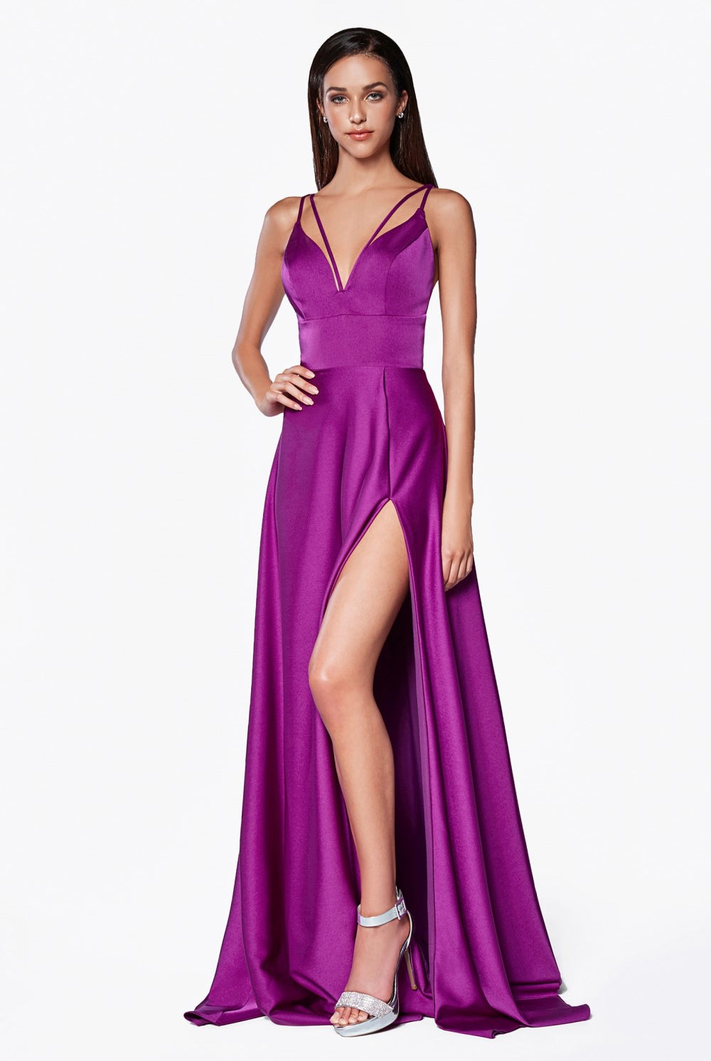 Double Criss Cross Straps Reckless High Leg Slit prom gown-smcdress