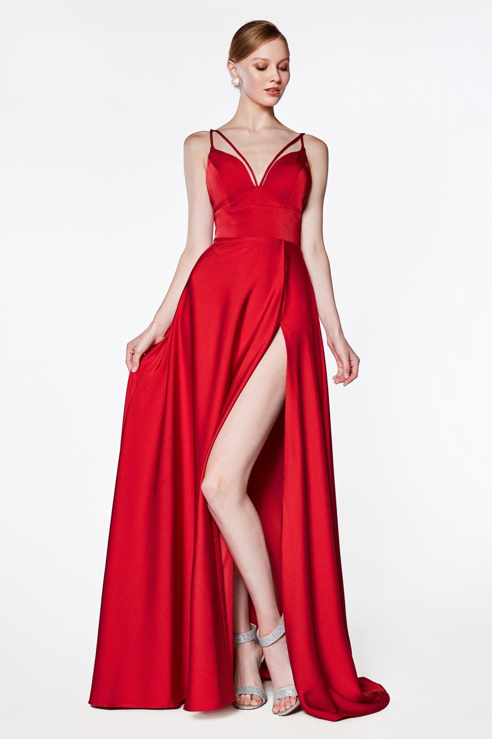 Double Criss Cross Straps Reckless High Leg Slit prom gown-smcdress