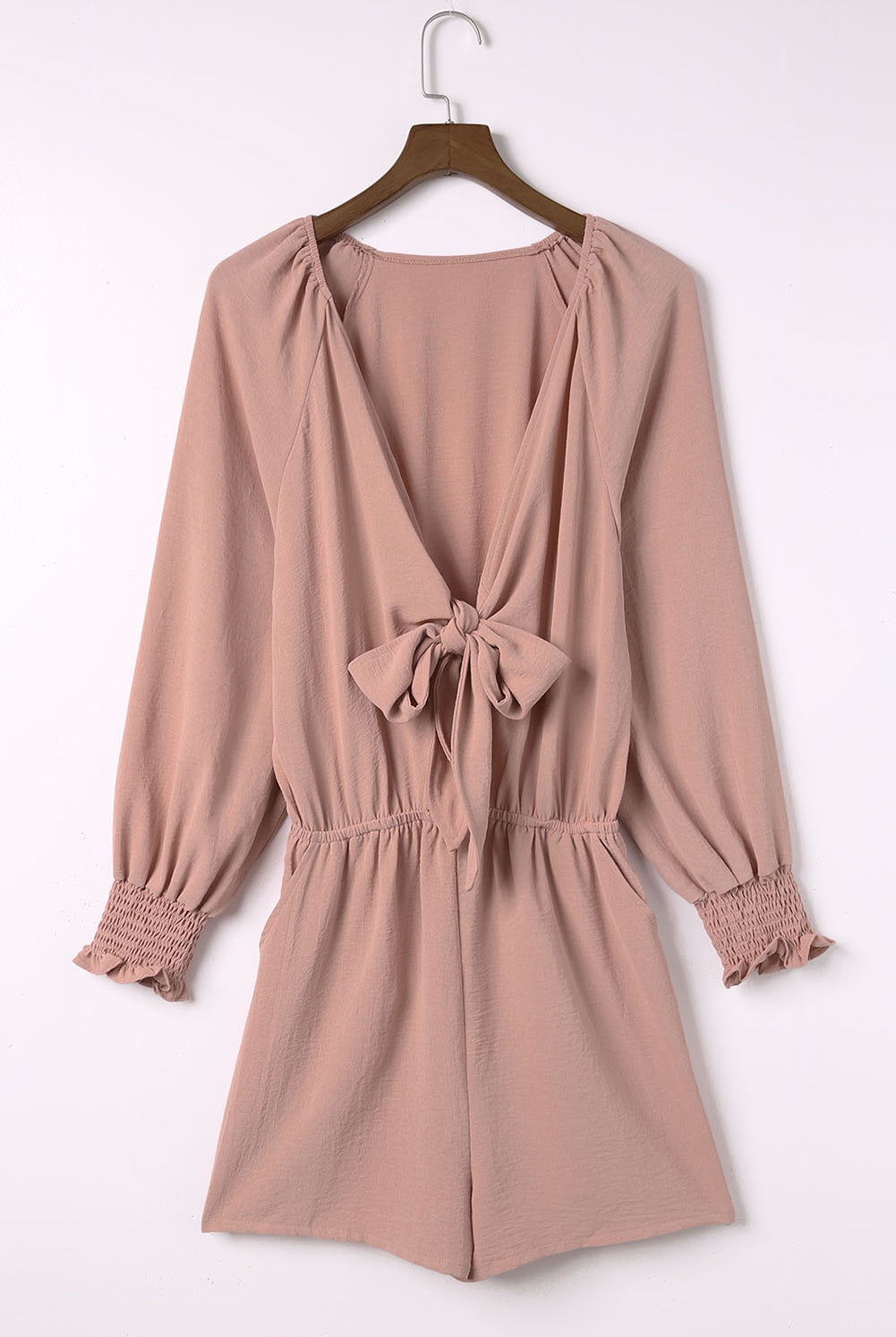 Tied Flounce Sleeve Plunge Romper-smcdress